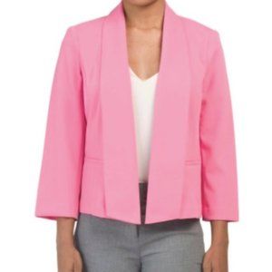 Anne Klein Bubble Gum Pink Stretch Crepe Open Front Blazer Jacket Size Large